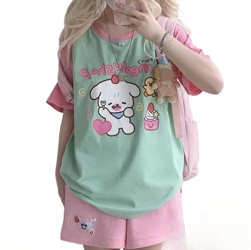 Pokn Y2k Kawaii Shirts for Women Cartoon Graphic Cute Cat Tees Off Shoulder Cutecore Shirts Harajuku Fashion Top - Image 1