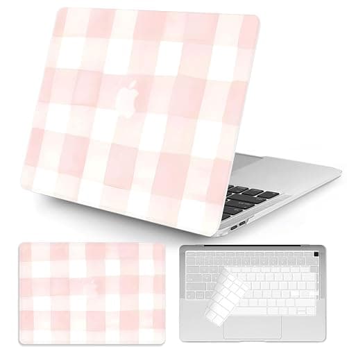 Seorsok Compatible with MacBook Air 13 Inch Case 2022 2021 2020-2018 Release A1932 A2179 M1 A2337,Cute Pink Retro Checkered Aesthetic Plastic Hard Case with Transparent Keyboard Cover,Pink Checkered - Image 1