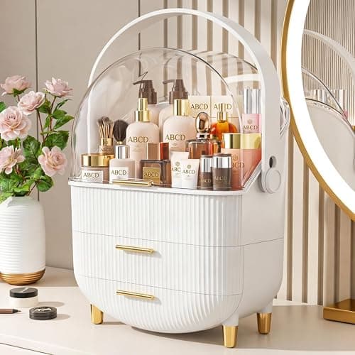 NestOrganix Makeup Organizer Skincare Organizers With Drawers | Cosmetic Display Cases with Transparent Cover, Skincare Organizers for Bathroom Countertop, Bedroom Vanity Desk, White thumbnail 2