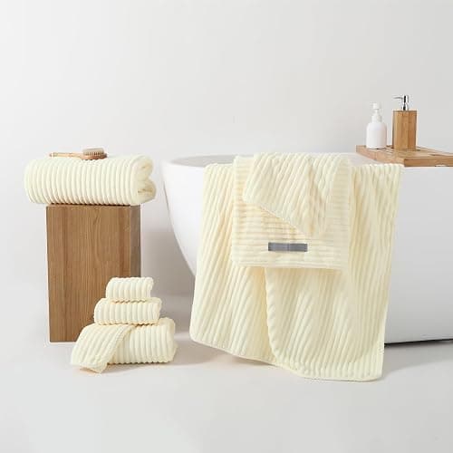 REDKISS Beige Bath Towels Set 8 Piece - Microfiber Bathroom Towels of 8 Large, Highly Absorbent Bath Towel, Soft Shower Towel for Bathroom, Hotel 2 Bath Sheet 2 Hand 2 Washcloths 2 Hair Towel Wrap thumbnail 5