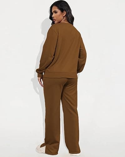 MOEENCN Women 2 Piece Outfits Sweatsuit Lounge Sets Casual Travel Sweatshirt And Wide Leg Tracksuit Matching Set thumbnail 4