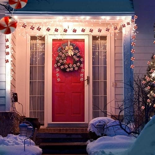 Abeja Christmas Candy String Lights, 8.5Ft Peppermints Candy Lights with 10 Red White Incandescent Bulb, Novelty Christmas Lights for Home Patio Porch Tree Holiday Wedding Party Decoration thumbnail 4