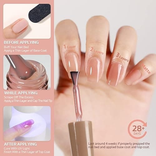 GAOY Sheer Nude Gel Nail Polish, 16ml Jelly Natural Pink Translucent Color 1301 UV Light Cure Gel Polish for Nail Art DIY Manicure and Pedicure at Home thumbnail 5