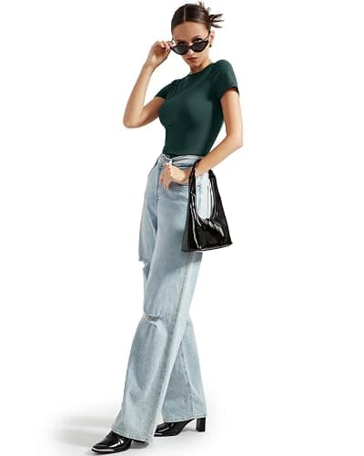 SUUKSESS Women Double Lined Fitted Basic Tee Crew Neck Short Sleeve Y2K Crop Top thumbnail 5