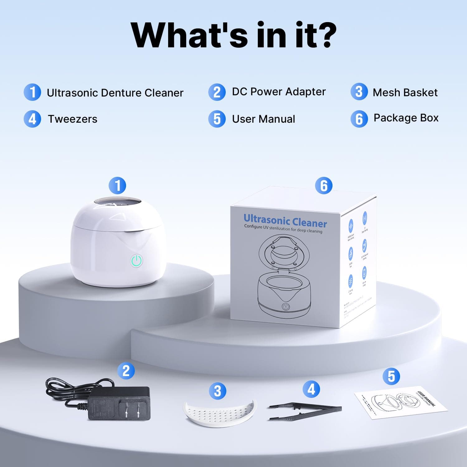 CXRUY Ultrasonic Retainer Cleaner - UV Dental Cleaning Pod Night Guard Cleaner for Dentures, Aligner, Braces, Toothbrush Heads, Jewelry (White) thumbnail 8