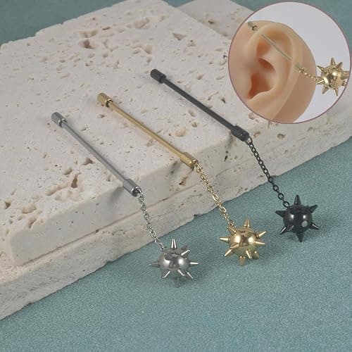 Niaspi 14G Spike Ball Dangle Industrial Barbell Earrings for Women Men 38mm Stainless Steel Industrial Bar Long Cartilage Conch Helix Earrings Industrial Piercing Jewelry thumbnail 2