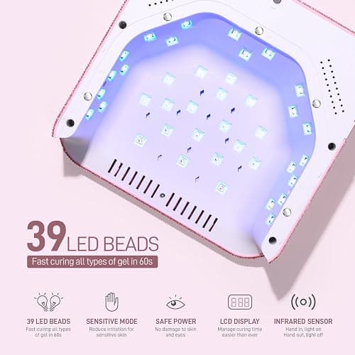 GAOY Cordless UV LED Nail Lamp for Gel Nails, Rechargeable UV Light, Professional Nail Dryer with 4 Timers, Automatic Sensor and Sensitive Mode for Fast Curing, Pink Diamond thumbnail 4