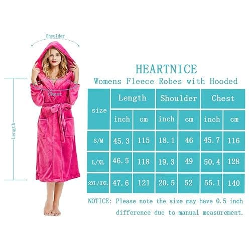 HEARTNICE Womens Hooded Fleece Robe, Soft Bathrobe for Womens, Cute Long House Coat thumbnail 7