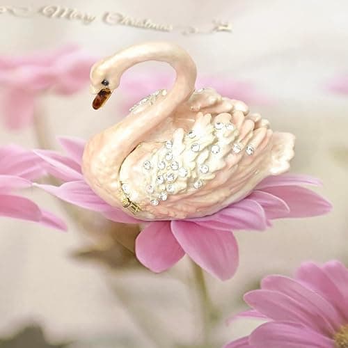 Qsabv Enameled Pink Swan Trinket Box, Mini Hand-Painted Swan Figurine Decor | Metal Small Decorative Jewelry Organizer, Ring Earrings Holder Keepsake Box Wedding Gift for Women Girls thumbnail 7