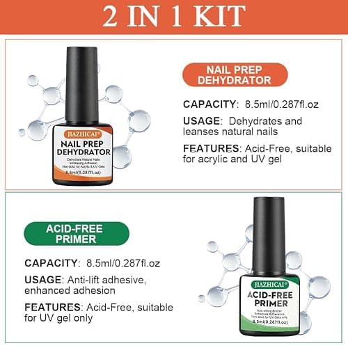 BUTBU Nail Dehydrator and Primer Set, 2PCS 8ml Nail Primer and Nail Prep Dehydrate, Professional Natural Nail Bond primer, Acid Free Superior Bonding Primers for Gel Nail Polish, Acrylic Powder thumbnail 2