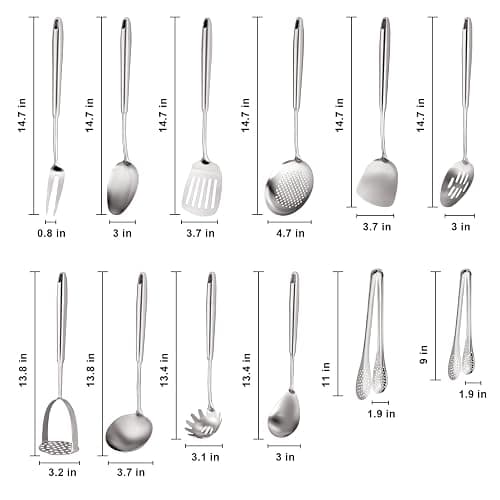 Stainless Steel Kitchen Utensils Set 18 10 Stainless Steel Cooking Utensils Set - 12 PCS Large Metal Cooking Utensil Tools Set thumbnail 3