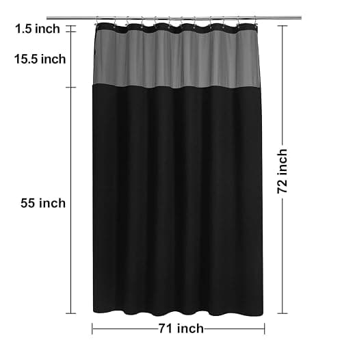 N&Y HOME Waffle Weave Shower Curtain with Snap-in Fabric Liner & 12 Black Hooks Set - Hotel Style, Water-Repellent & Washable, Mesh Top Window - 71x72, Black - Black - 71"W x 72"L (Pack of 1) thumbnail 2