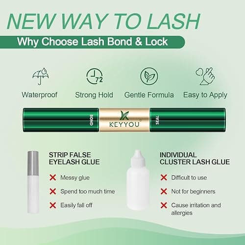 Lash Bond and Seal KEYYOU Cluster Lash Glue For Lash Clusters Strong Gentle Comfortable Bond and Seal WaterProof Mascara Wand Individual Lash Glue 5ml+5ml（BLACK) thumbnail 8
