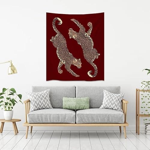 Trendy Red Leopard Tapestry Wall Hanging Preppy Girly Aesthetic Art Print Funky Y2k Leopard Cheetah Tapestries Wall Decor for Bedroom Dorm Apartment 30x40inch thumbnail 3
