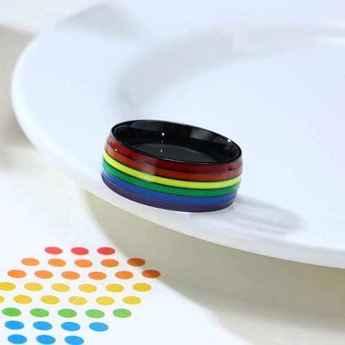 Nanafast 8mm Stainless Steel Enamel Rainbow LGBT Pride Ring for Lesbian & Gay LGBTQ Pride Wedding Engagement Band thumbnail 4