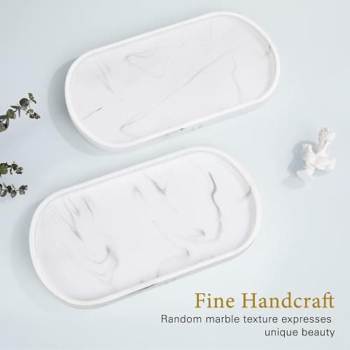 Luxspire Vanity Tray, Toilet Tank Oval Storage Tray, Resin Soap Tray, Bathroom Countertop Organization, Vanity Organizer for Candles, Soap, Towel, Plant, Medium, 11.4 Inch, Marble White thumbnail 4