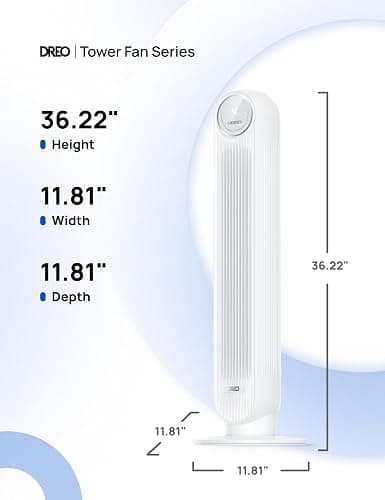 Dreo Tower Fan for Bedroom, 25ft/s Velocity Quiet Floor Fan, 90° Oscillating Fans for Indoors with 4 Speeds, 4 Modes, 8H Timer, Standing Fans, Bladeless Fan, White (DR-HTF007) thumbnail 2