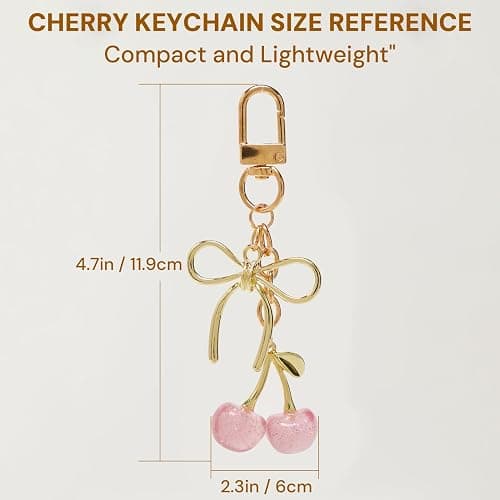 YDF Cherry Keychain Cute Bag Charm Women Leather Keyring Car Keys Gift Mother's Day Birthday Valentine's Purse Accessory thumbnail 2