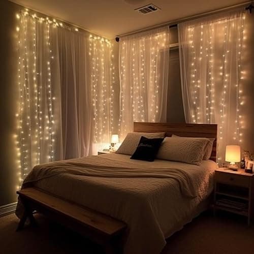 poripori 300 LED Curtain String Lights, Twinkle Fairy Lights for Bedroom with 8 Lighting Modes, USB Christmas Lights for Party Home Bedroom Indoor Wall Room Decor (Warm White) thumbnail 8