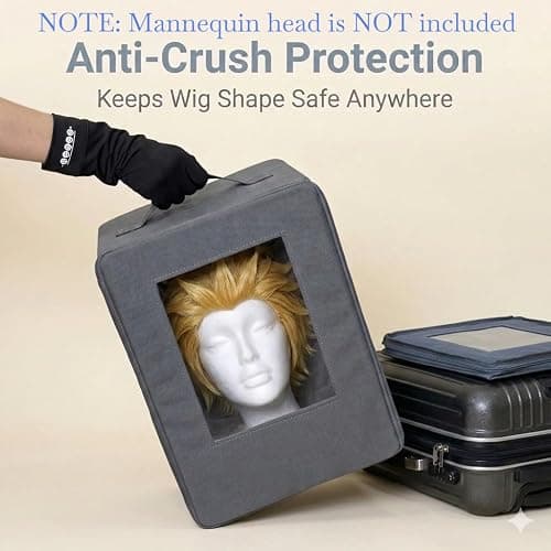 Axtrulix Cosplay Wig Travel Bag Portable Wig Storage Box | Removable Head-Holding Foldable Oxford Cloth Case Clear Window Handle Backpack Shoulder & Luggage Strap (NO mannequin head) M thumbnail 3