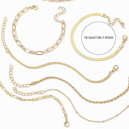 Generisch Schlichtes Damen Armbandset aus Metall mit 6 mehrlagigen Ketten Kombination modischen und eleganten Charms Armbänder Partner Mit Namen thumbnail 6