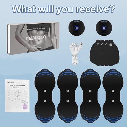 MASTOGO Wireless Tens Unit Muscle Stimulator - Two Sets of Tens Unit Massager for Pain Relief - Up to 12 Mode 20 Intensity Portable with App Controlled Bluetooth TENS EMS Muscle Stimulator Machine thumbnail 8