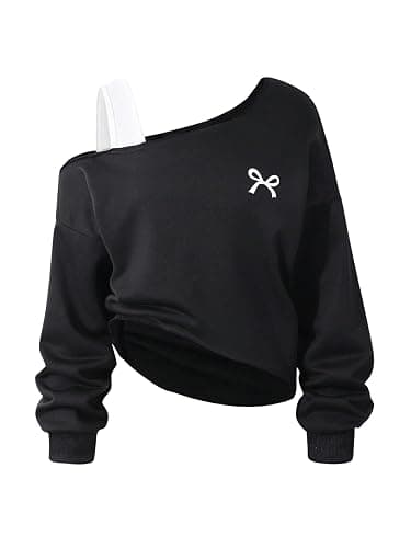 SOLY HUX Girl's Cold Shoulder Sweatshirts Bow Graphic Long Sleeve Shirts Pullover Fall Clothes - Image 1
