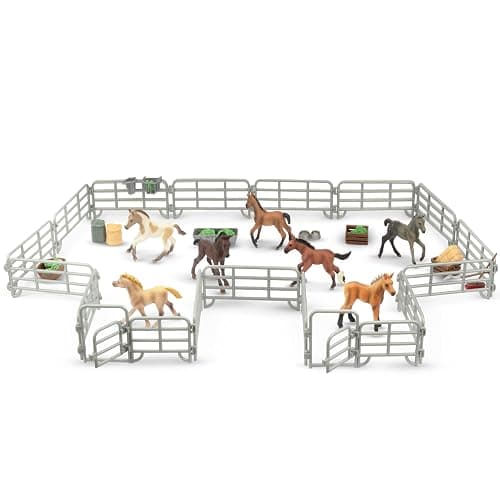 TOYMANY 20PCS Corral Fencing Panel Accessories Playset Includes 2 Gates Fences, Plastic Fence Toys for Barn Paddock Horse Stable or Farm Animals Horses Figurines, Educational Gift for Kids Toddler thumbnail 7
