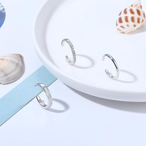 925 Sterling Silver Toe Rings for Women Non Tarnish Waterproof Toe Ring | Dainty Cute CZ Band Opal Adjustable Open Toe Rings Summer Beach Foot Jewelry thumbnail 6