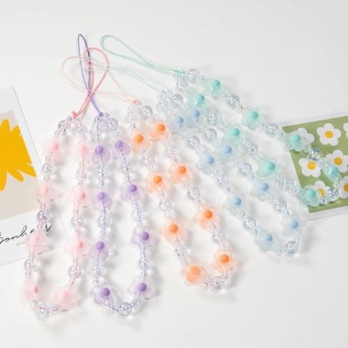 Meefisher Pink Flower Beaded Mobile Phone Charms Lanyard Aesthetic Sweet Cute Phone Wrist Strap Anti-Lost Chain for Women (Pink C) thumbnail 2