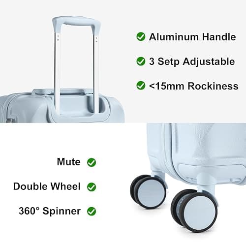Somago Luggage Sets 20in Carry on Suitcase with TSA Lock YKK Zipper Spinner Wheels ABS Hardside Luggage 3 Piece Weekender Bags Travel Set, Light Blue thumbnail 6