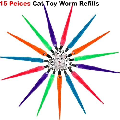 CATENESS Cat Worm Toy Refills, 15 Pieces Cat Wand Attachments Worms Toy for Indoor Cats thumbnail 6