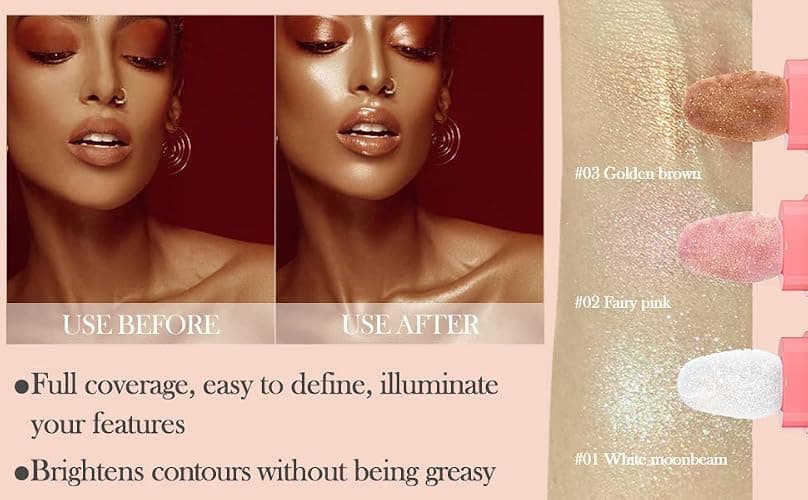 Glitter Powder Highlighter Makeup, Body Brightens the Natural Three-dimensional Face Blusher Patting Powder Highlighter. (01# White moonbeam) thumbnail 7