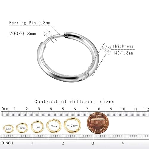 EACHLP Unisex 18K Real Gold Plating Surgical Steel Sleeper Tiny Hoop Earrings,Nose Ring Septum Ring Helix Ring Daith Ring Lip Ring Nipple Ring Snug Ring Rook Ring Body Piercing Jewelry thumbnail 3