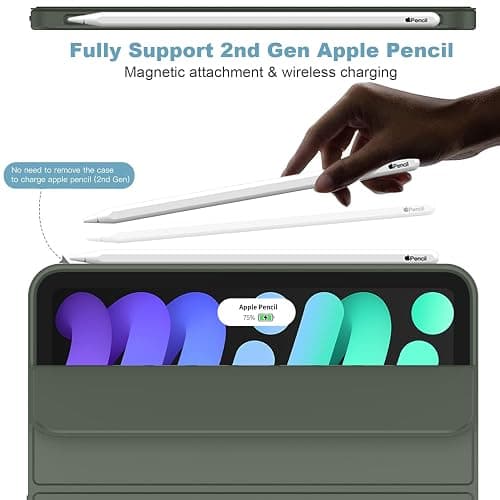 iMieet iPad mini 7 Case 2024 (A17 Pro), iPad mini 6 Case (8.3-Inch,2021 Model), iPad mini 7th/6th Generation Case with Pencil Holder, Trifold Stand Smart Case with Soft TPU Back,Dark Green thumbnail 2