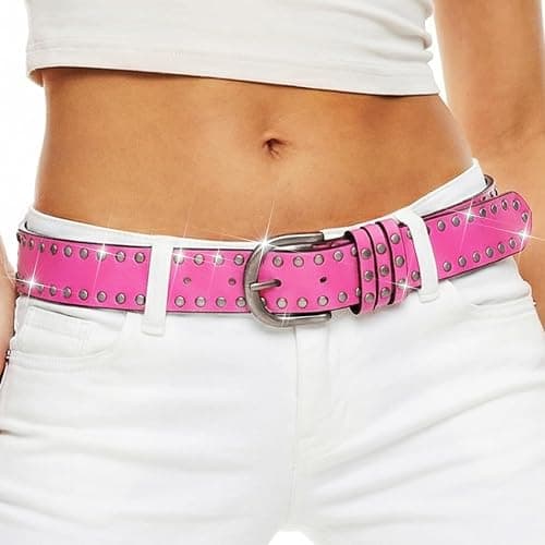 BODIY Rivet Leather Belt Black Vintage Waist Belts Y2K Wide Belts Western Studded Belt for Women thumbnail 2