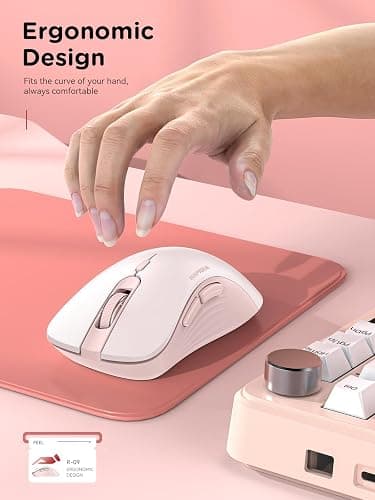 RAPIQUE Bluetooth Wireless Mouse - Dual Bluetooth & 2.4 GHz USB Receiver, Ergonomic Design, Quiet Clicks, Low Power - Multi-Device Compatibility for MacBook, Laptop, Computer, iPad Air/Pro (Pink) thumbnail 3