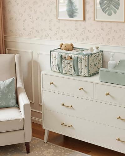 Blissful Diary Leaf Diaper Caddy Organizer, Stylish Nursery Storage Basket, Gift for Baby Shower, Newborn Essentials, Sage Leaf thumbnail 2