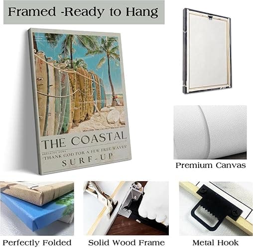 Generic Beach Prints Canvas Wall Art Summer Posters Seascape Gallery Coastal Prints Theme Pictures Wall Decor Teen Girls Room Decor Canvas printed Poster 11x14in Frame Wall Art thumbnail 3