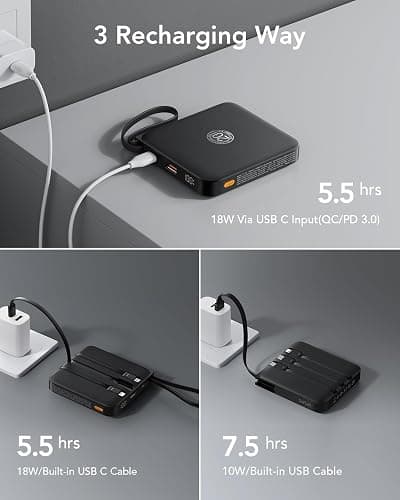 VRURC Power Bank 20000mAh, Power bank con Cavi Integrati, 22.5W Batteria USB C a Carica Rapida, Display LED per iPhone 15 14 iPad Samsung Galaxy S23 Google Android Phone - Nero thumbnail 5