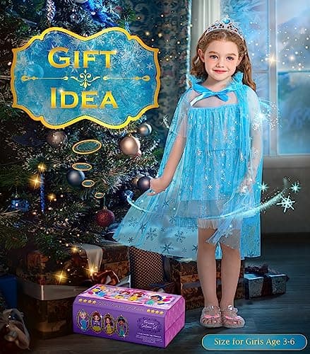 Kids Princess Dress Up Clothes for Little Girls, BIBUTY Pretend Play & Dress Up Princess Costume Set with Princess Dresses Crown Cape for Little Girls, Princess Toys Gifts for 3-6 Toddler Little Girls thumbnail 2