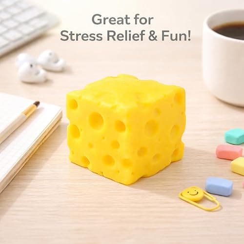 Cheese Squishy Toy, Cheese Block, Soft Stress Relief Toy, Cute Squeeze Gift for Adults, Home Office School 1 PC thumbnail 4