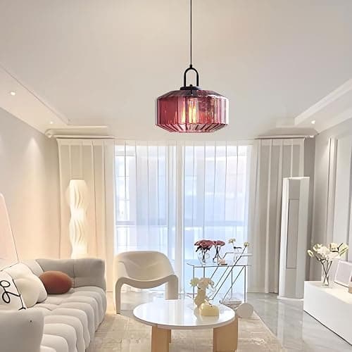 ZTTECH 11-Inch Vintage Industrial Ribbed Glass Pendant Light Adjustable Height E26 Hanging Light for Kitchen Island Dining Room Bedroom Living Room Bar (Purple) thumbnail 4
