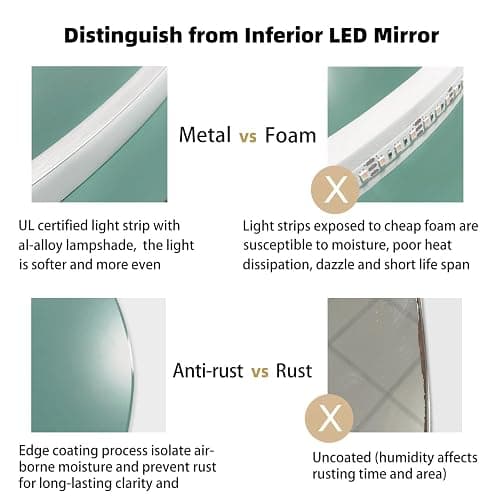 Yoding LED Bathroom Mirror with Lights 25x33, Stepless Dimmable Irregular LED Mirror with 3 Colors, Anti-Fog, Memory, Al-Alloy Lampshade, Frameless Makeup Mirror for Bathroom (Horizontal/Vertical) thumbnail 9