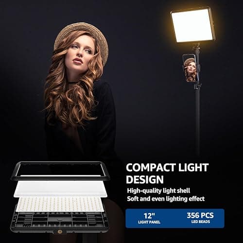 2-Pack LED Video Light Kit, NiceVeedi Studio Light, 2800-6500K Dimmable Photography Lighting Kit with Tripod Stand&Phone Holder, 73" Stream Light for Video Recording, Game Streaming, YouTube… - 15W-2 Pack thumbnail 4