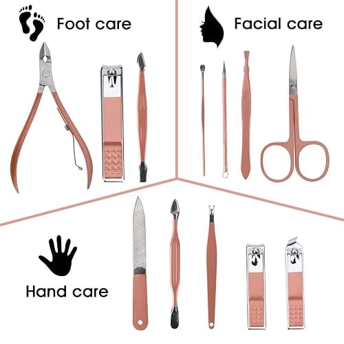 Nail Clippers & Beauty Tool Portable Set, Rose Gold Manicure Set, 12 in 1. | Martensitic Stainless Steel, Pink Leather Bag, Suitable for Home, Workplace, Outdoor Travel, Gift Giving, Salon. thumbnail 2