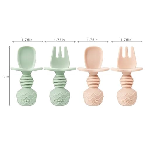 PandaEar 2 Pack Silicone Suction Plates for Toddlers Baby with 4 Spoons Self Feeding, Divided Unbreakable Toddler Plates with Suction, Baby Plates and Utensils Set, Baby Dishes, Green Crab & Pink Bee thumbnail 6