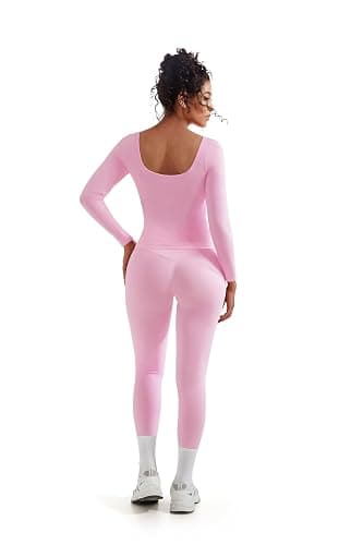 SUUKSESS Women 2 Piece Workout Sets High Waisted Seamless Leggings Active Long Sleeve Tops thumbnail 2