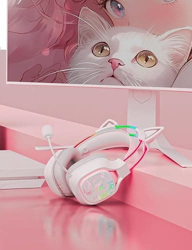 ONITOON White Cat Ears for Headphone, Silicone Cute Kitty Ears Attachment, Lovely Detachable Accessories Fit for Gaming Headset, Lightweight & Durable thumbnail 5