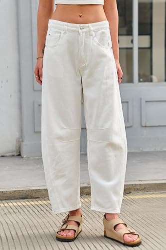 GREAIDEA Mid Rise Barrel Jeans for Women Wide Leg Mid Waist Cropped Denim Pants Y2k Baggy Boyfriend Jeans with Pockets thumbnail 7